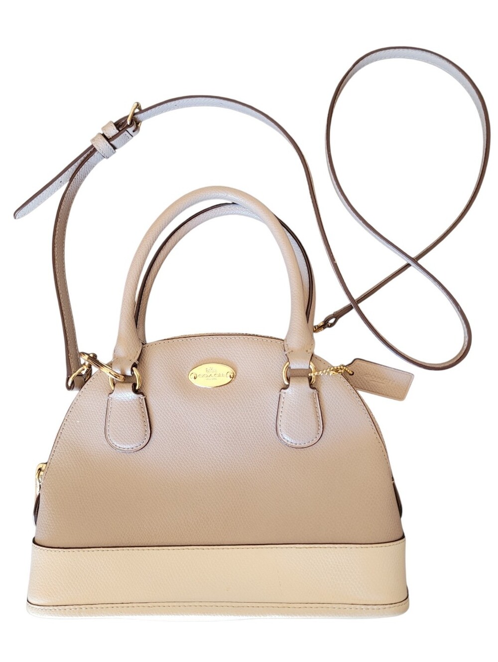 Coach Mini Cora Dome Cross Grain Leather Satchel Crossbody Purse Gray Cream
